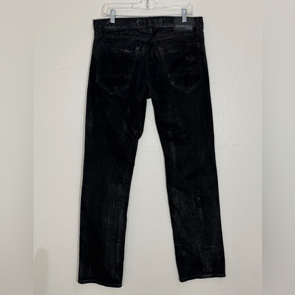 Express black silver wax-coated slim-fit Straight leg jeans by Express. 32 x 34 - Picture 2 of 9
